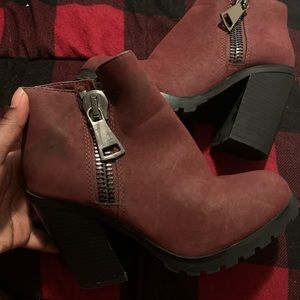 Burgundy & Black Booties